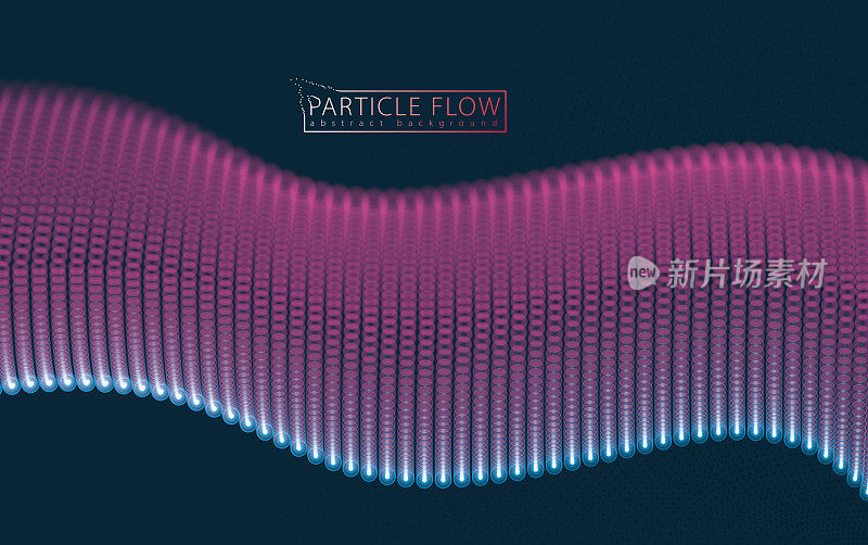 流动的粒子波，动态的声音运动。3 d矢量插图。美丽的波状发光点阵列。